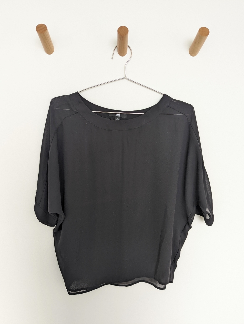Uniqlo Sheer Black Chiffon Drape Batwing Sleeve Top - Women's Small
